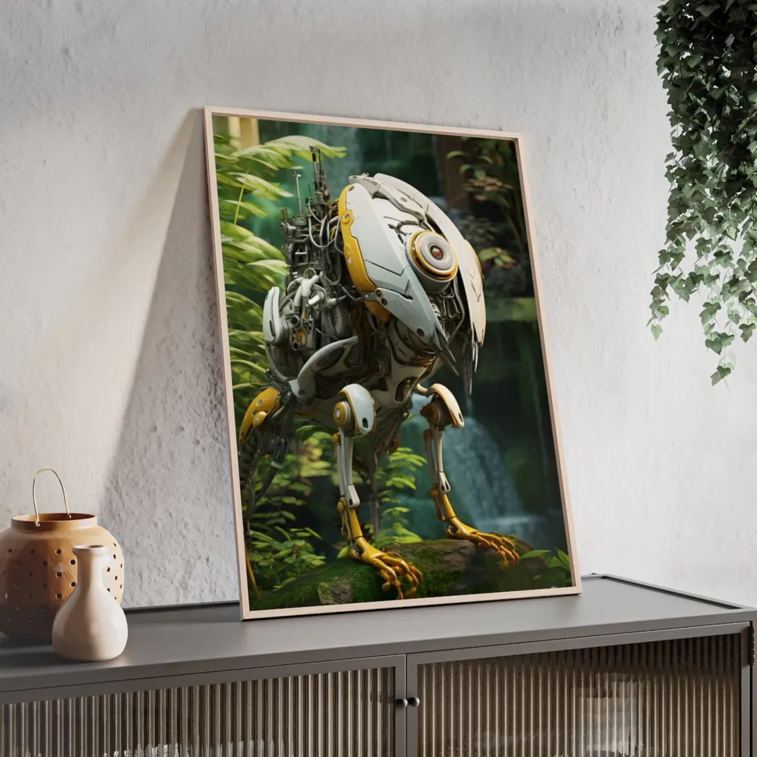 Robotic Guardians: AI-Operated Wildlife Sanctuary - Framed Poster