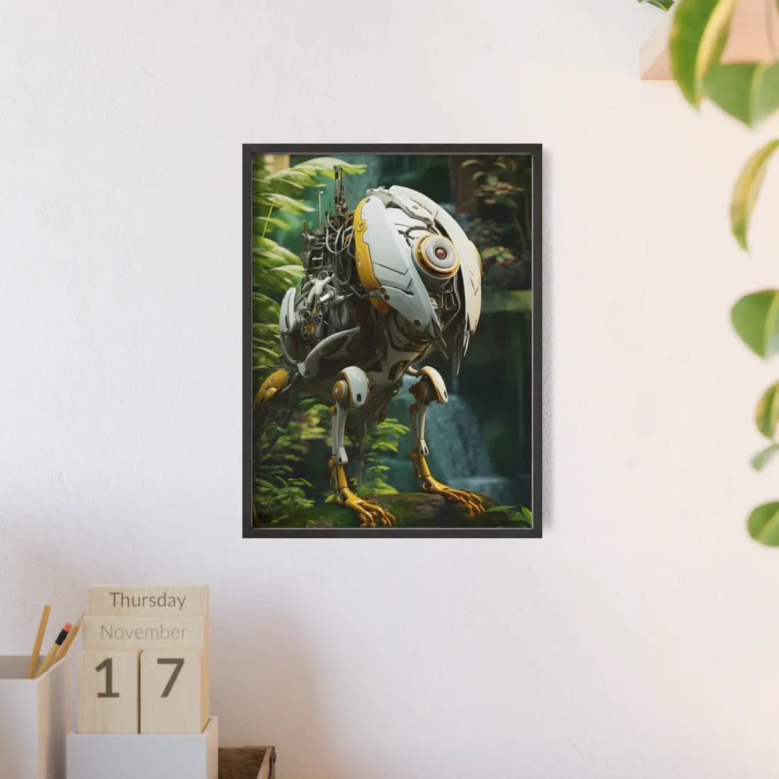 Robotic Guardians: AI-Operated Wildlife Sanctuary - Framed Poster