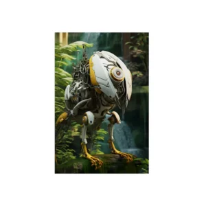 Mechanical Bird by Waterfall Metal Poster