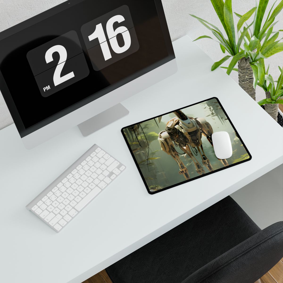 Robotic Guardians of Nature: Serene Wildlife Sanctuary Art - Desk Mat