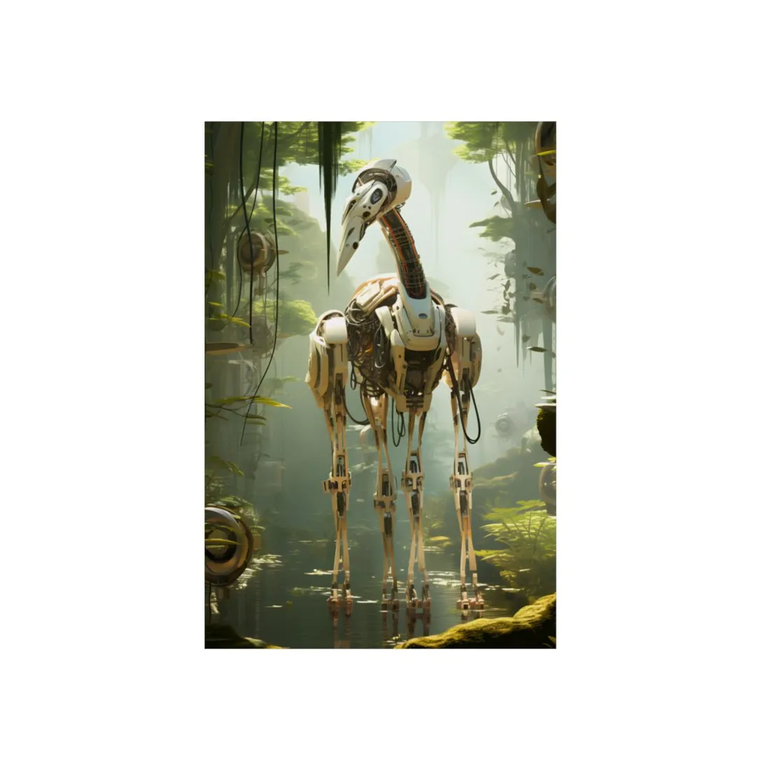 Robotic Guardians of Nature: Serene Wildlife Sanctuary Art - Metal Poster