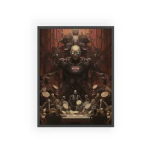 Robots at a Long Table Framed Poster