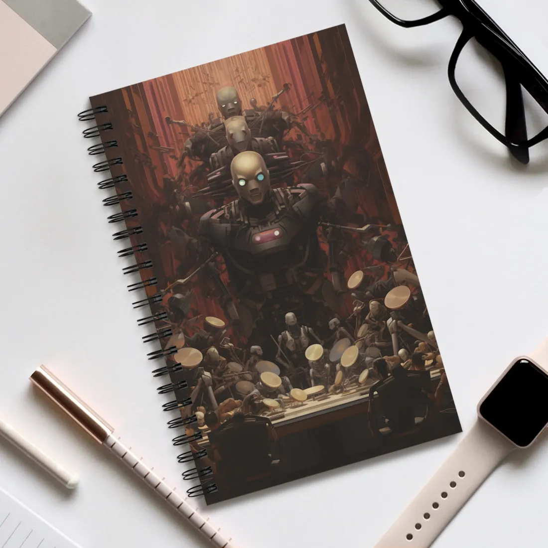 Robotic Orchestra: Mechanical Harmony - Spiral Notebook