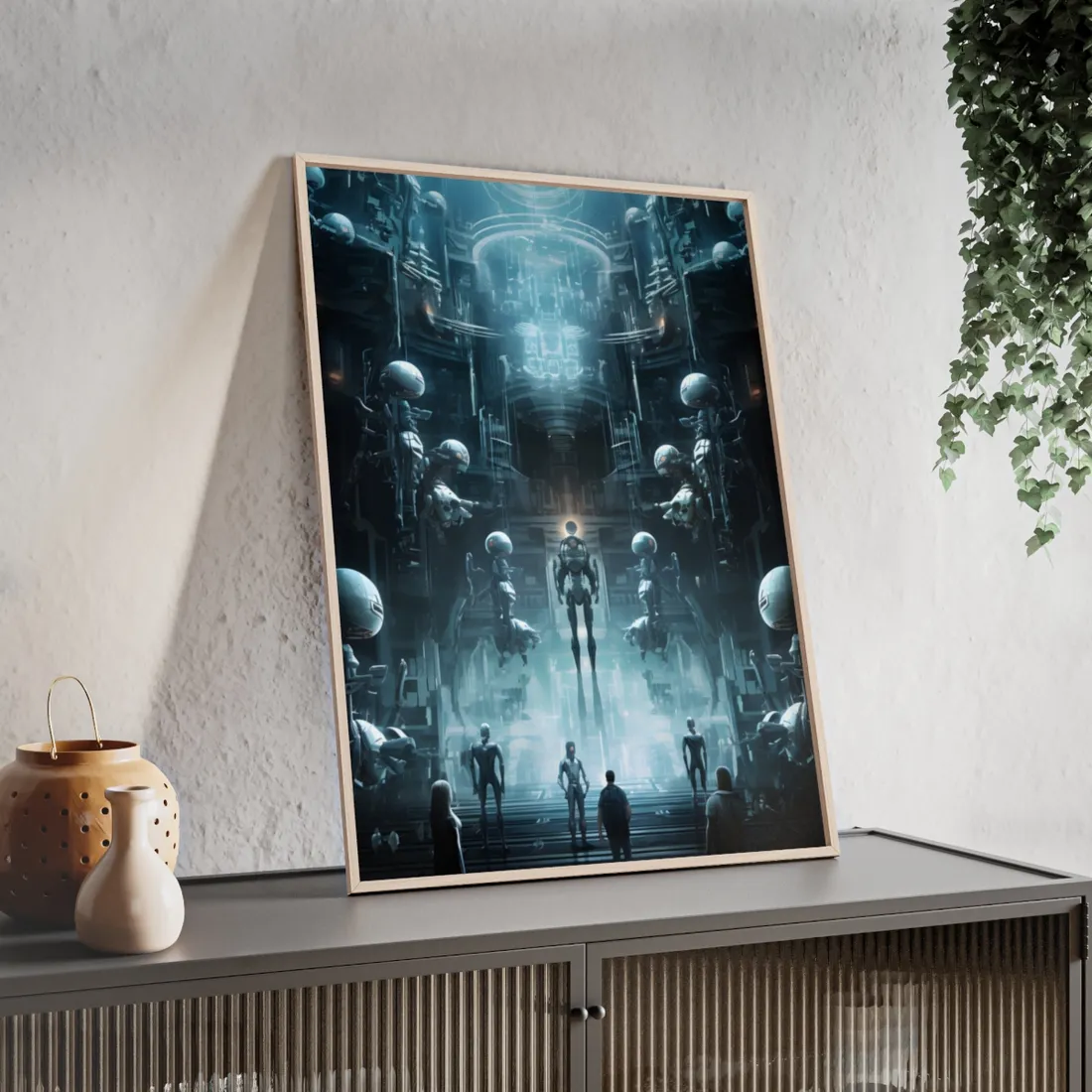 Robotic Orchestra: Minimalist Auditorium Scene - Framed Poster