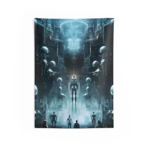 Sci-Fi Hall with Robots Wall Tapestry