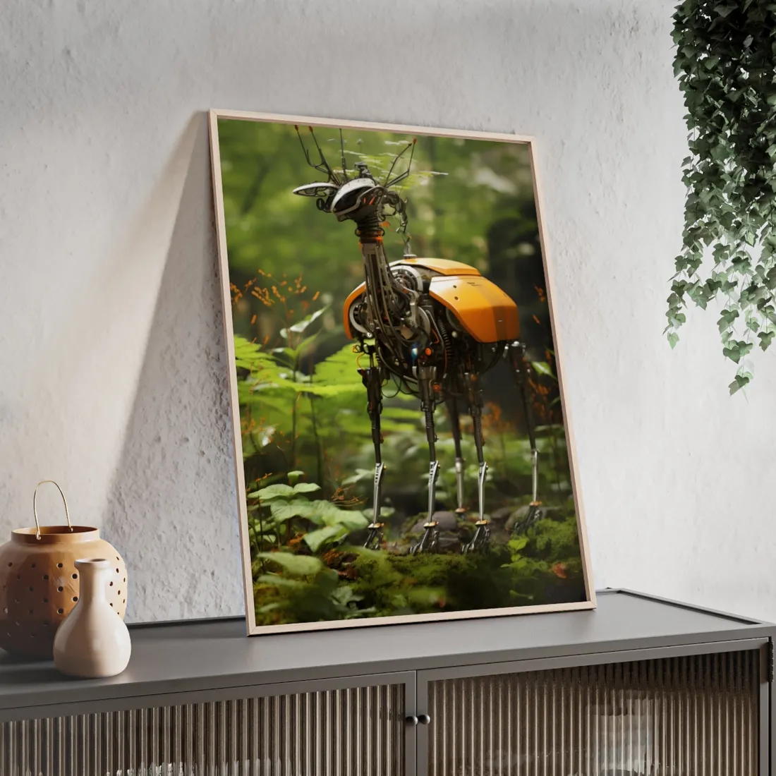 Robotic Wildlife Sanctuary: AI-Operated Animal Care - Framed Poster