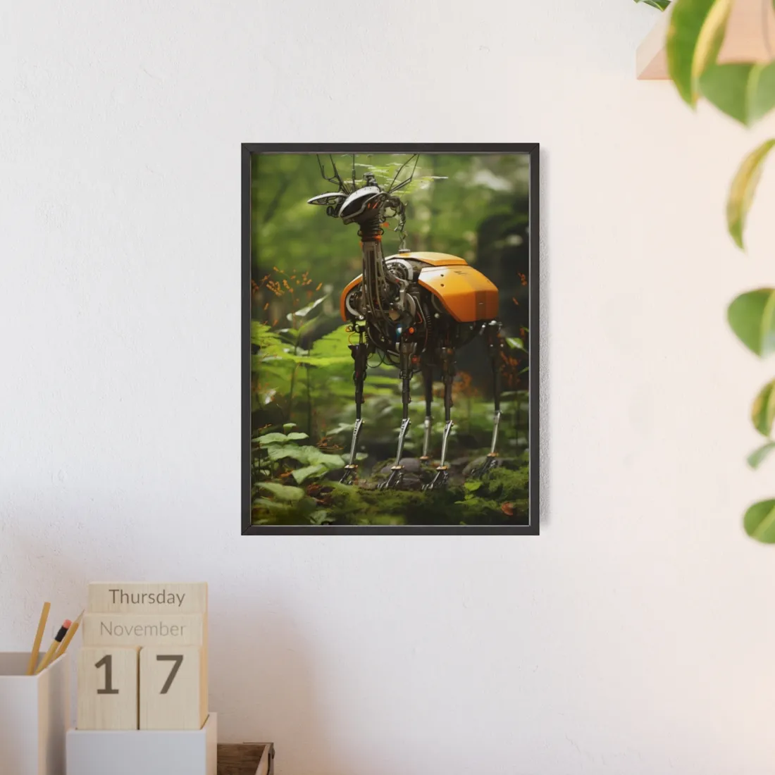 Robotic Wildlife Sanctuary: AI-Operated Animal Care - Framed Poster