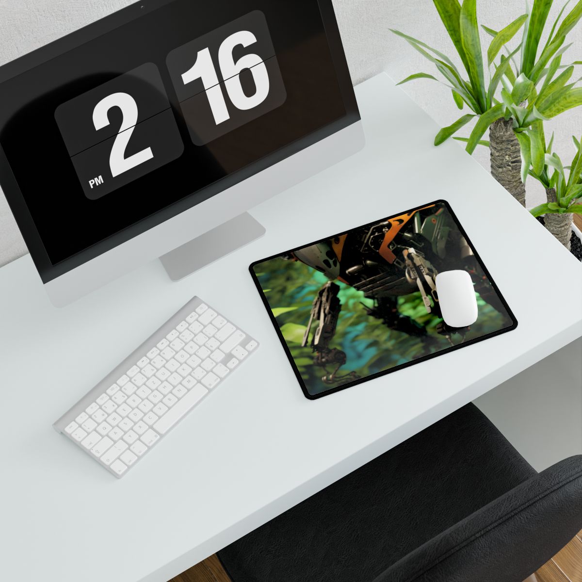 Robotic Wildlife Sanctuary: AI-Operated Guardian in Bloom - Desk Mat