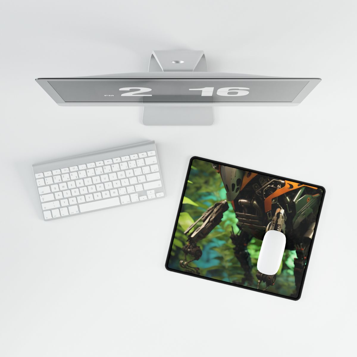 Robotic Wildlife Sanctuary: AI-Operated Guardian in Bloom - Desk Mat