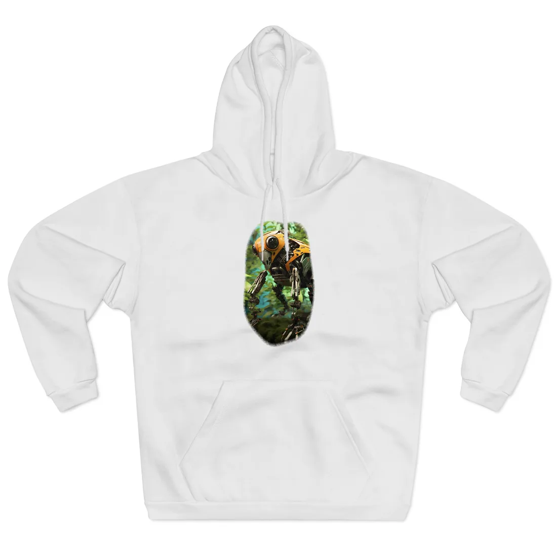 Robotic Wildlife Sanctuary: AI-Operated Guardian in Bloom - Hoodie (White)