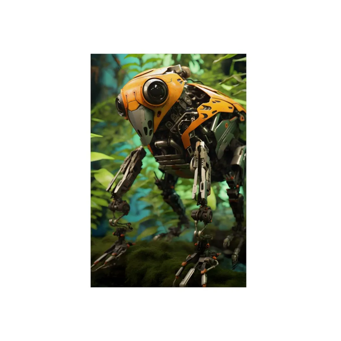 Robotic Wildlife Sanctuary: AI-Operated Guardian in Bloom - Metal Poster