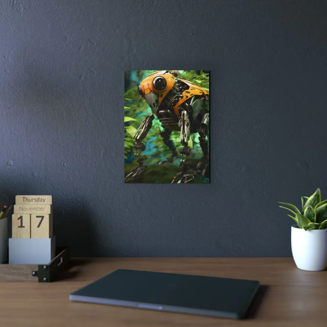 Robotic Wildlife Sanctuary: AI-Operated Guardian in Bloom - Metal Poster