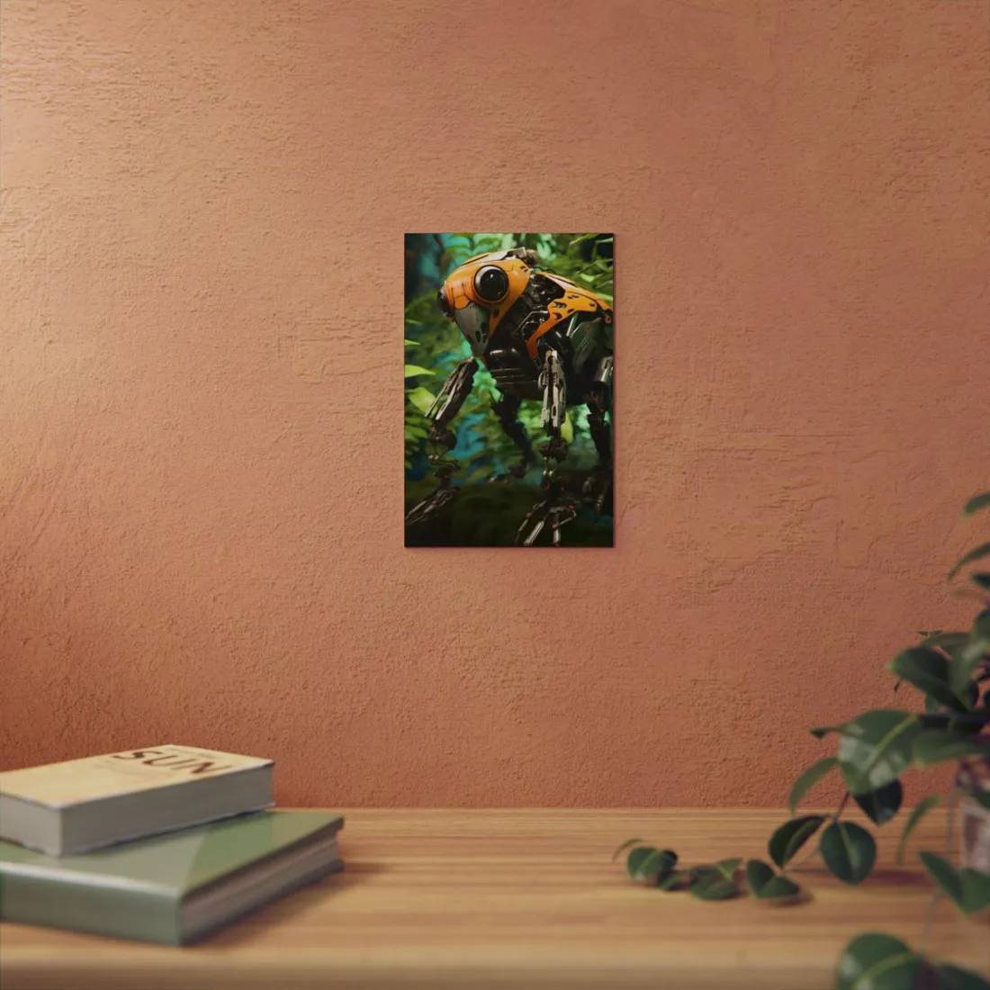 Robotic Wildlife Sanctuary: AI-Operated Guardian in Bloom - Metal Poster