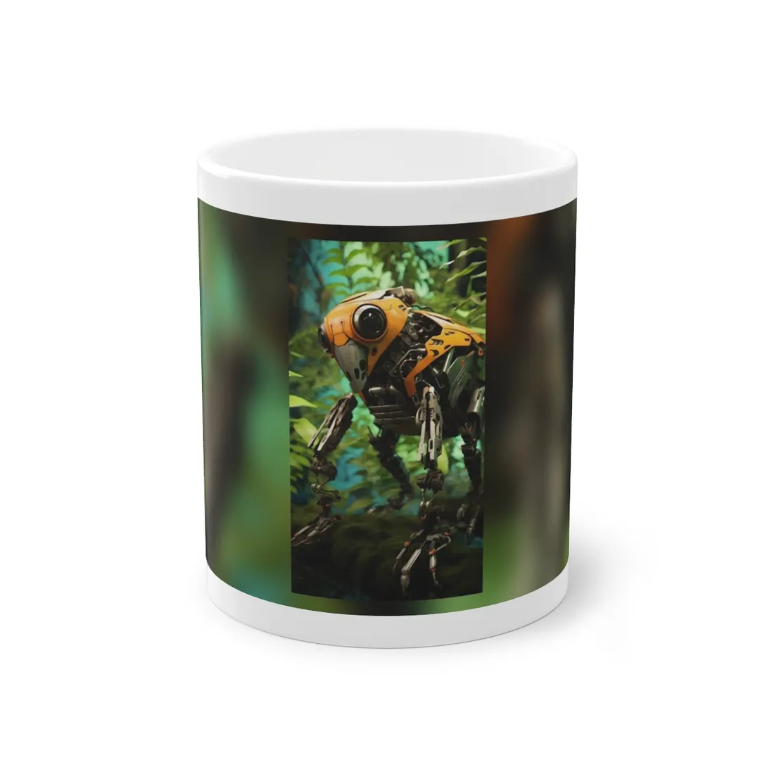 Robotic Wildlife Sanctuary: AI-Operated Guardian in Bloom - Mug