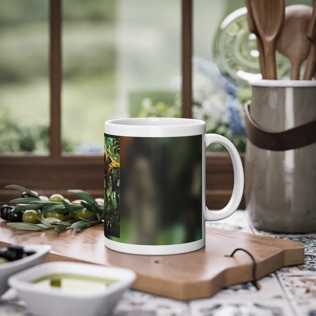 Robotic Wildlife Sanctuary: AI-Operated Guardian in Bloom - Mug
