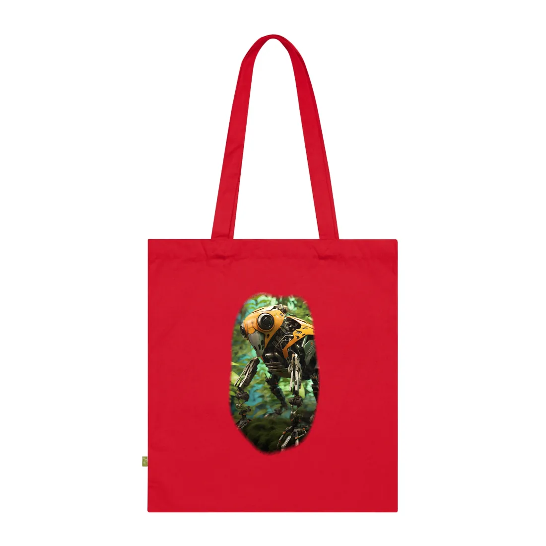 Robotic Wildlife Sanctuary: AI-Operated Guardian in Bloom - Tote Bag (Classic Red)