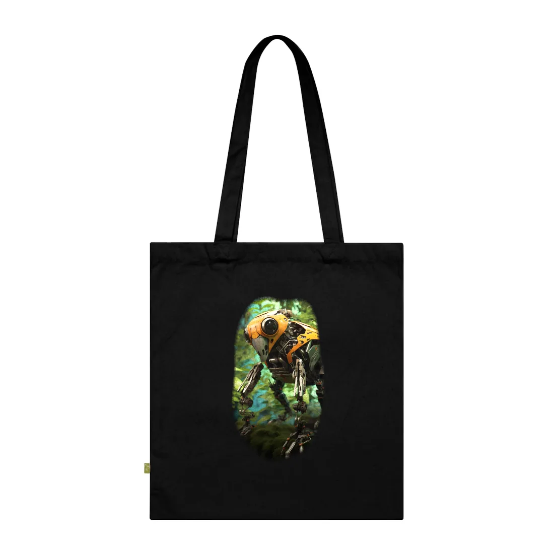 Robotic Wildlife Sanctuary: AI-Operated Guardian in Bloom - Tote Bag (Black)