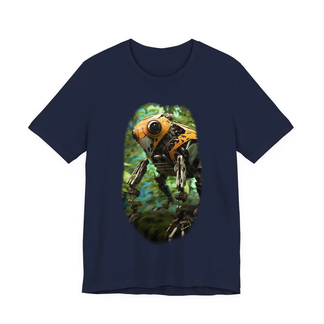 Robotic Wildlife Sanctuary: AI-Operated Guardian in Bloom - T-Shirt (Navy)
