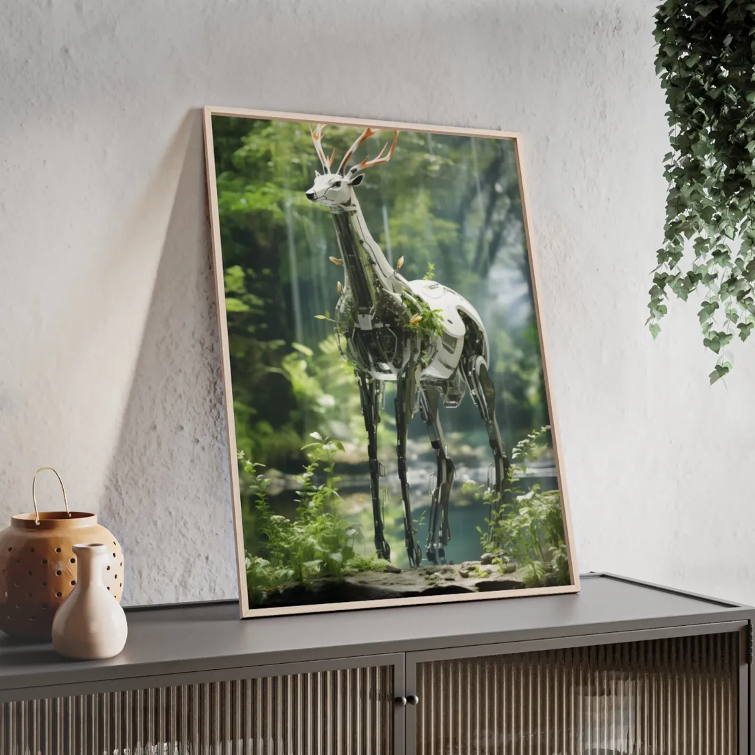Robotic Wildlife Sanctuary: AI-Operated Haven for Animals - Framed Poster