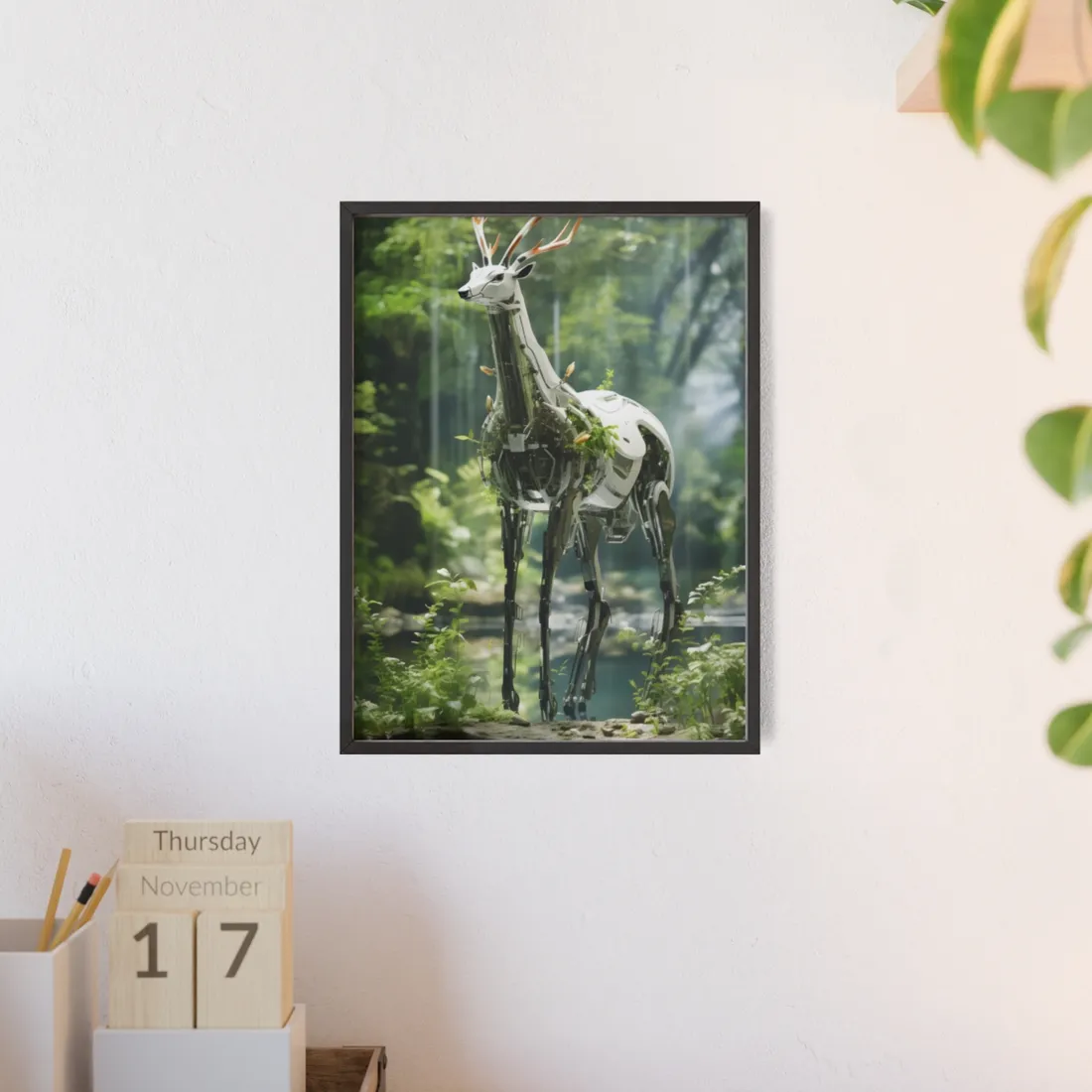 Robotic Wildlife Sanctuary: AI-Operated Haven for Animals - Framed Poster