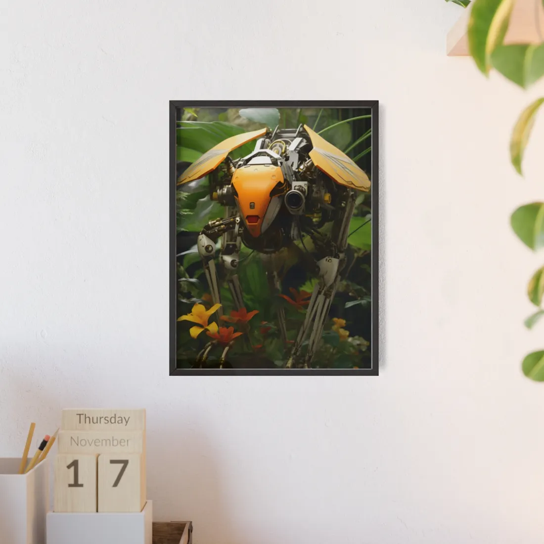 Robotic Wildlife Sanctuary: AI-Operated Haven for Harmony and Nature - Framed Poster