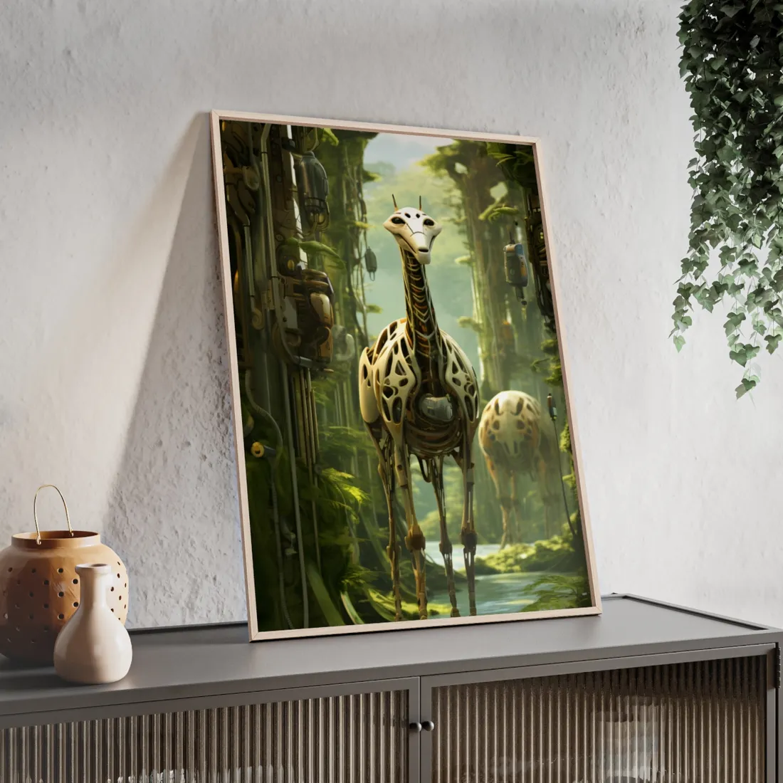 Robotic Wildlife Sanctuary: AI-Operated Haven for Sustainable Innovation - Framed Poster