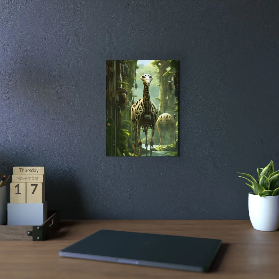 Robotic Wildlife Sanctuary: AI-Operated Haven for Sustainable Innovation - Metal Poster