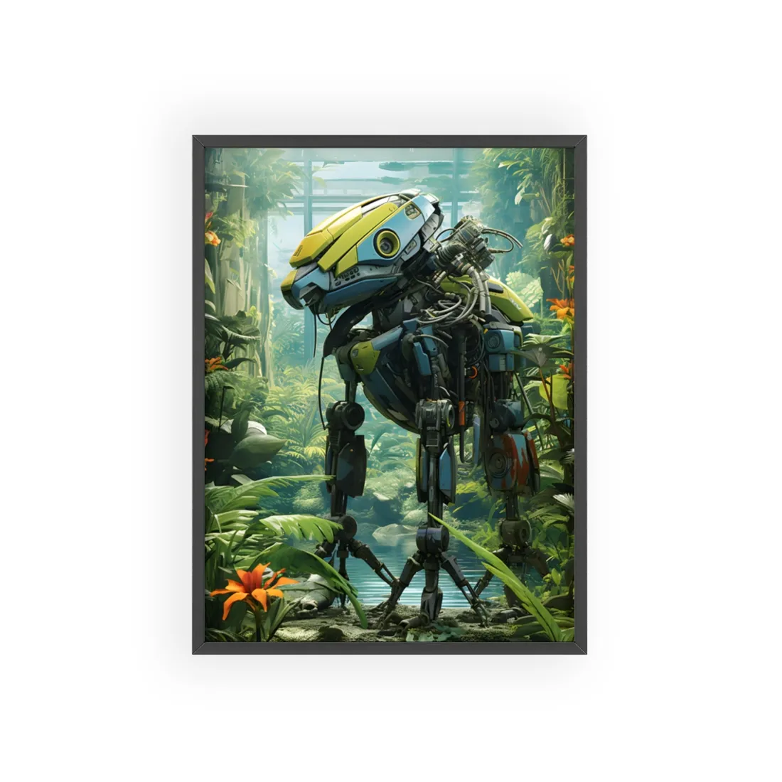Robotic Wildlife Sanctuary: AI-Operated Haven - Framed Poster