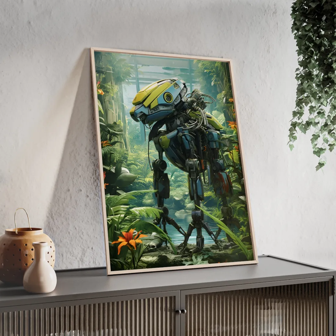 Robotic Wildlife Sanctuary: AI-Operated Haven - Framed Poster