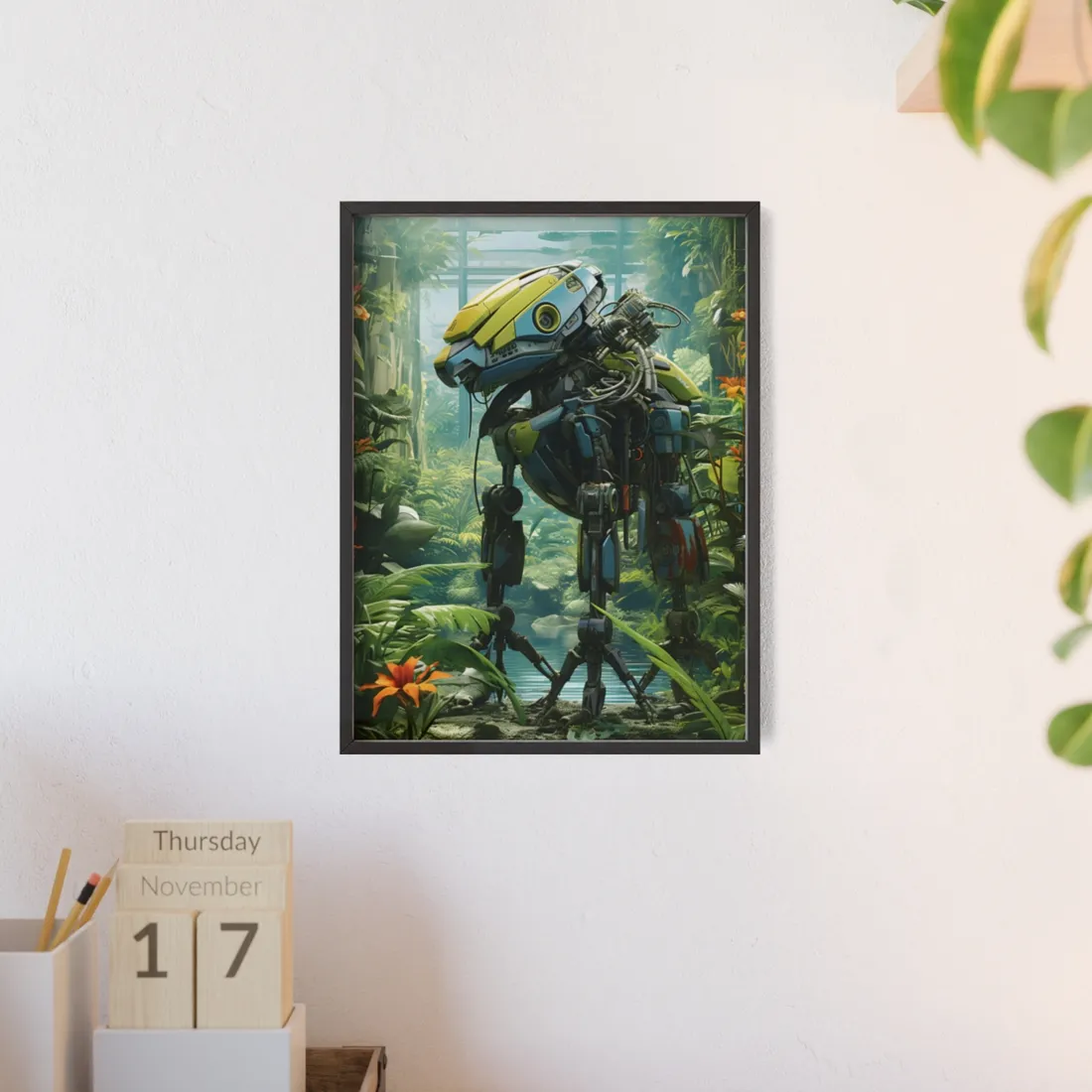 Robotic Wildlife Sanctuary: AI-Operated Haven - Framed Poster