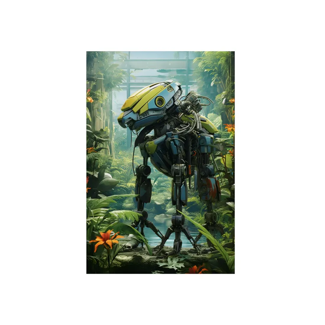 Robotic Wildlife Sanctuary: AI-Operated Haven - Metal Poster