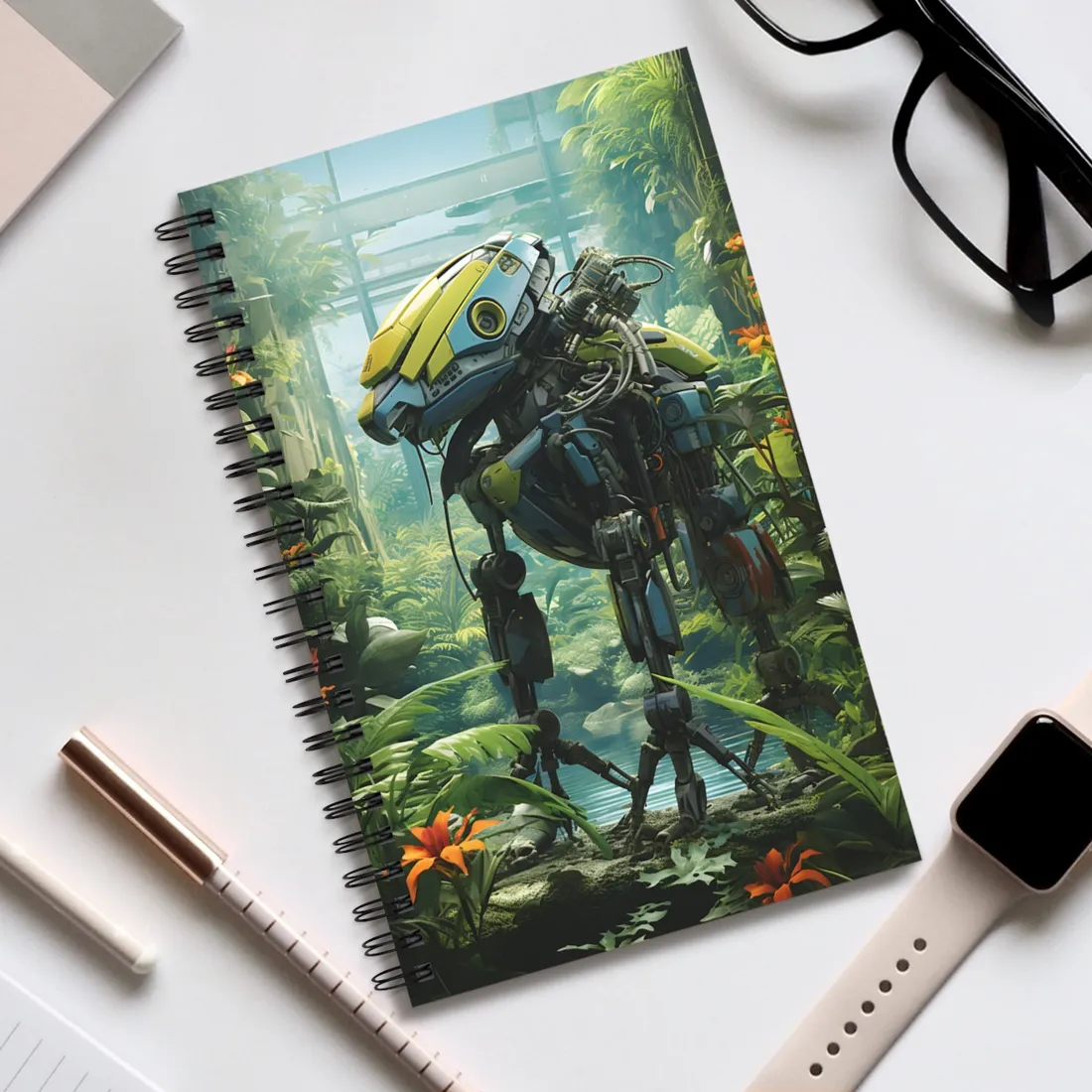 Robotic Wildlife Sanctuary: AI-Operated Haven - Spiral Notebook