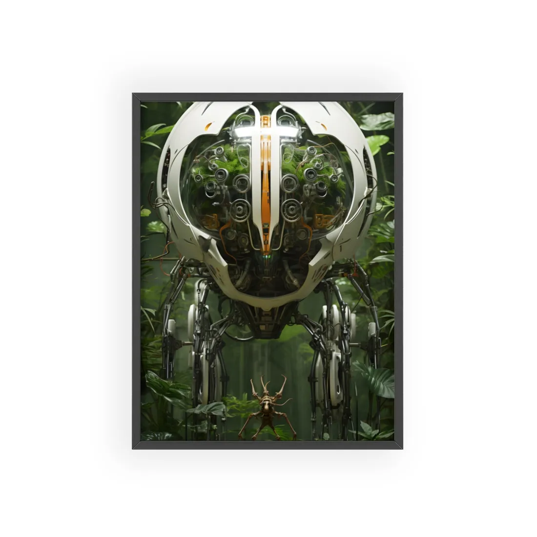 Robotic Wildlife Sanctuary: AI-Operated Nature Reserve Digital Art - Framed Poster