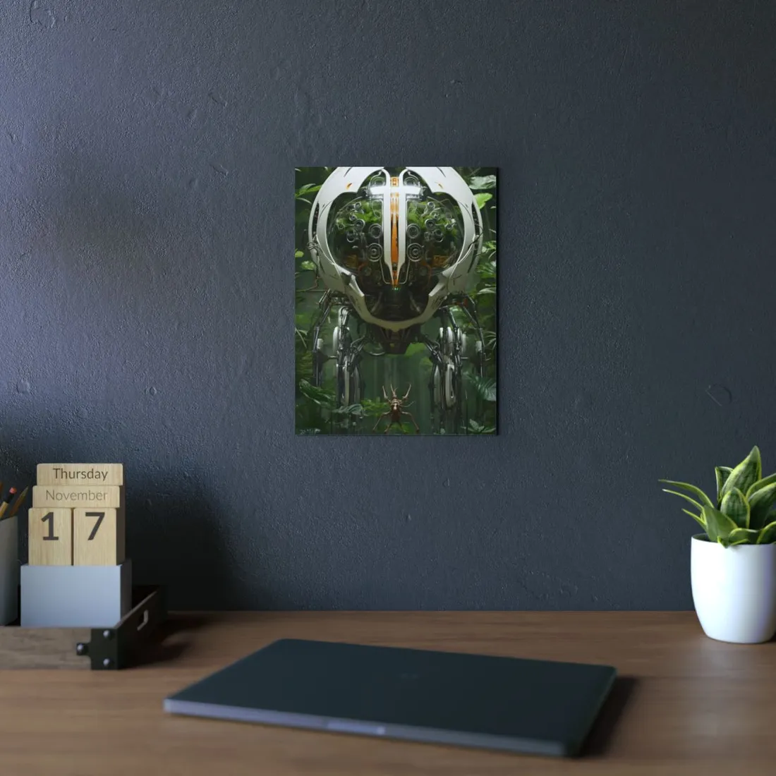 Robotic Wildlife Sanctuary: AI-Operated Nature Reserve Digital Art - Metal Poster