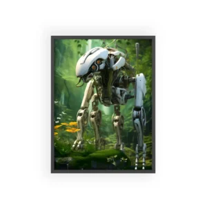 White Robot in Forest Framed Poster