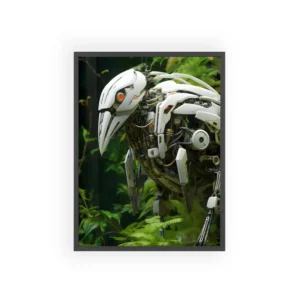 White Mechanical Bird Robot Framed Poster