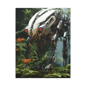 Robot Walking Among Orange Lilies Canvas Print