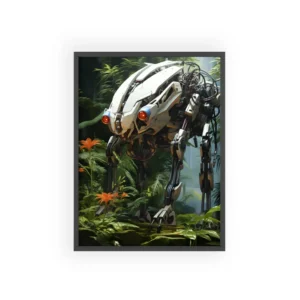 Robot Walking Among Orange Lilies Framed Poster