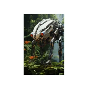 Robot Walking Among Orange Lilies Metal Poster