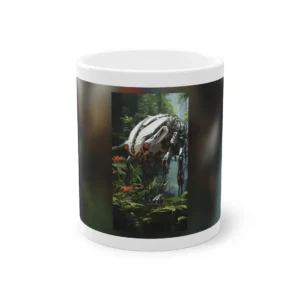 Robot Walking Among Orange Lilies Mug