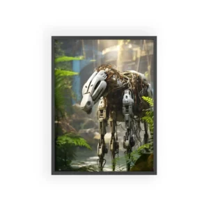 White Robot in Jungle Framed Poster