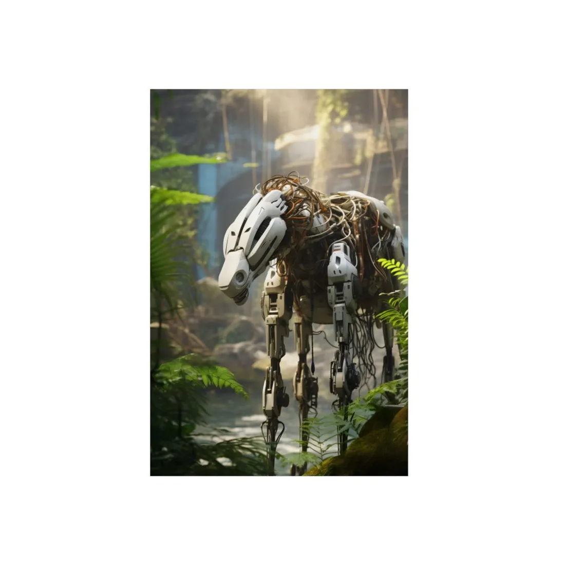 Robotic Wildlife Sanctuary: Harmony of Nature and AI Digital Art - Metal Poster