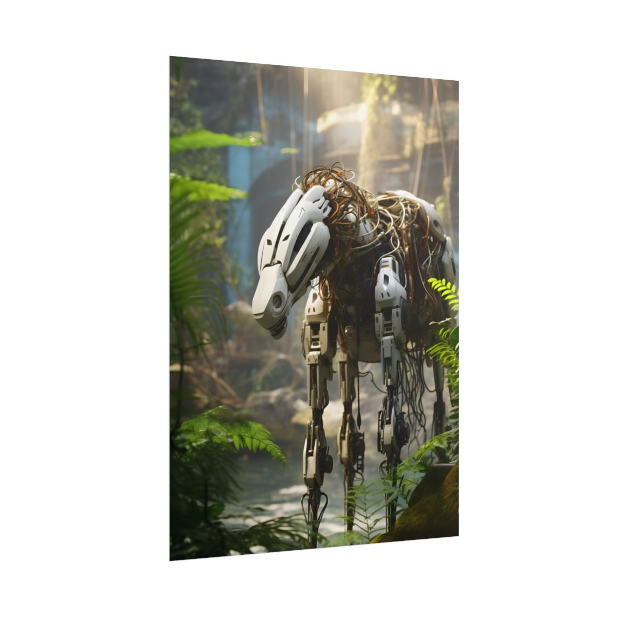 Robotic Wildlife Sanctuary: Harmony of Nature and AI Digital Art - Poster
