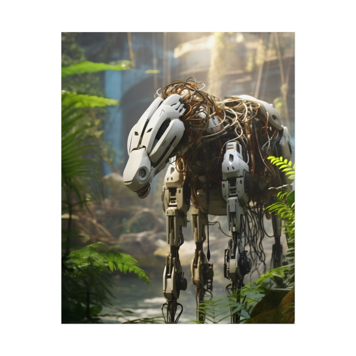 Robotic Wildlife Sanctuary: Harmony of Nature and AI Digital Art - Poster