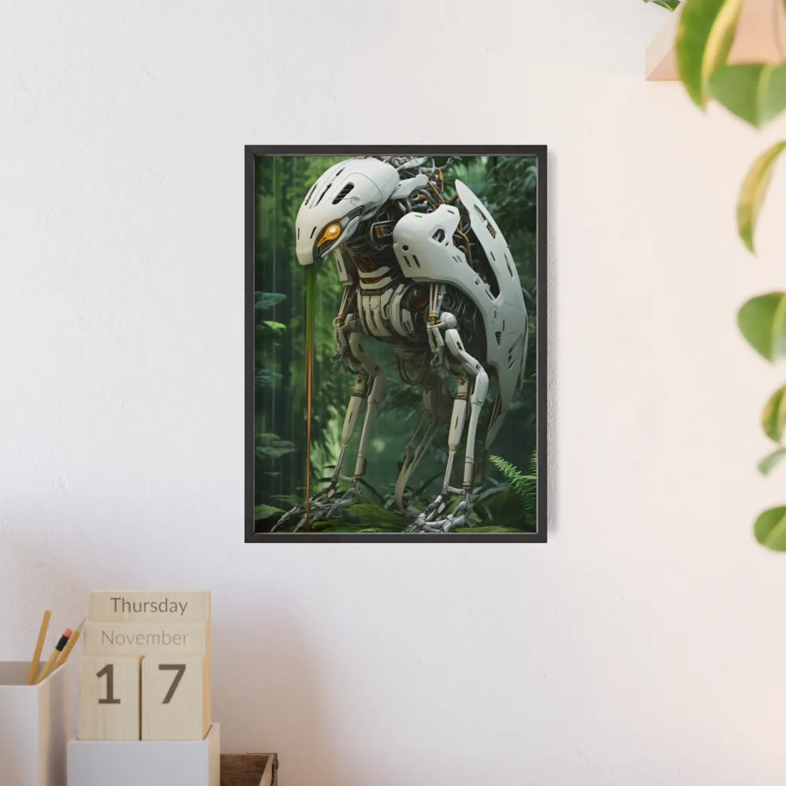 Robotic Wildlife Sanctuary: Six-Legged Creature Oasis - Framed Poster