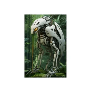 White Bird Robot Creature Metal Poster