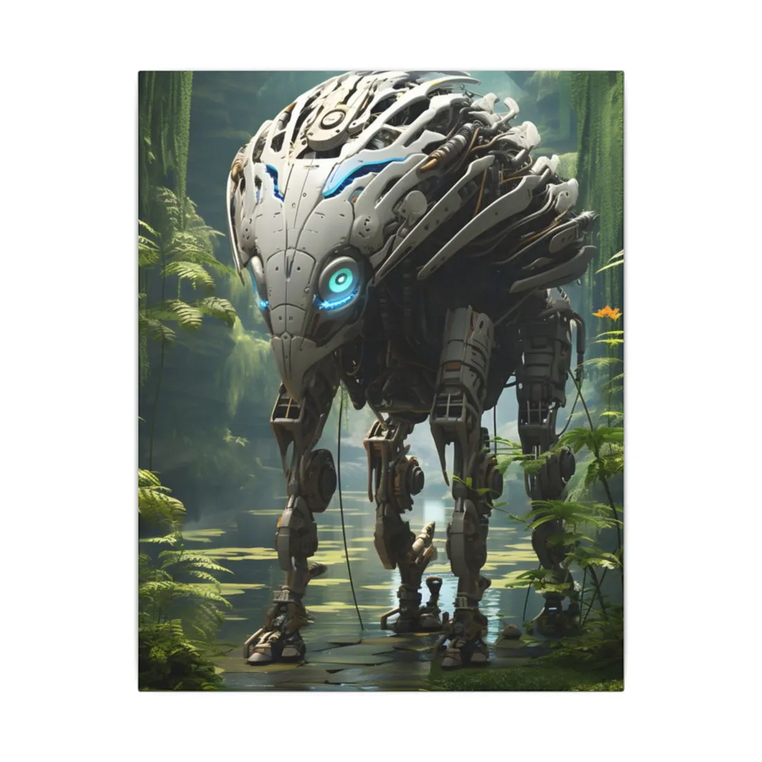 Robotic Wildlife Sanctuary: Tech Meets Nature Art - Canvas