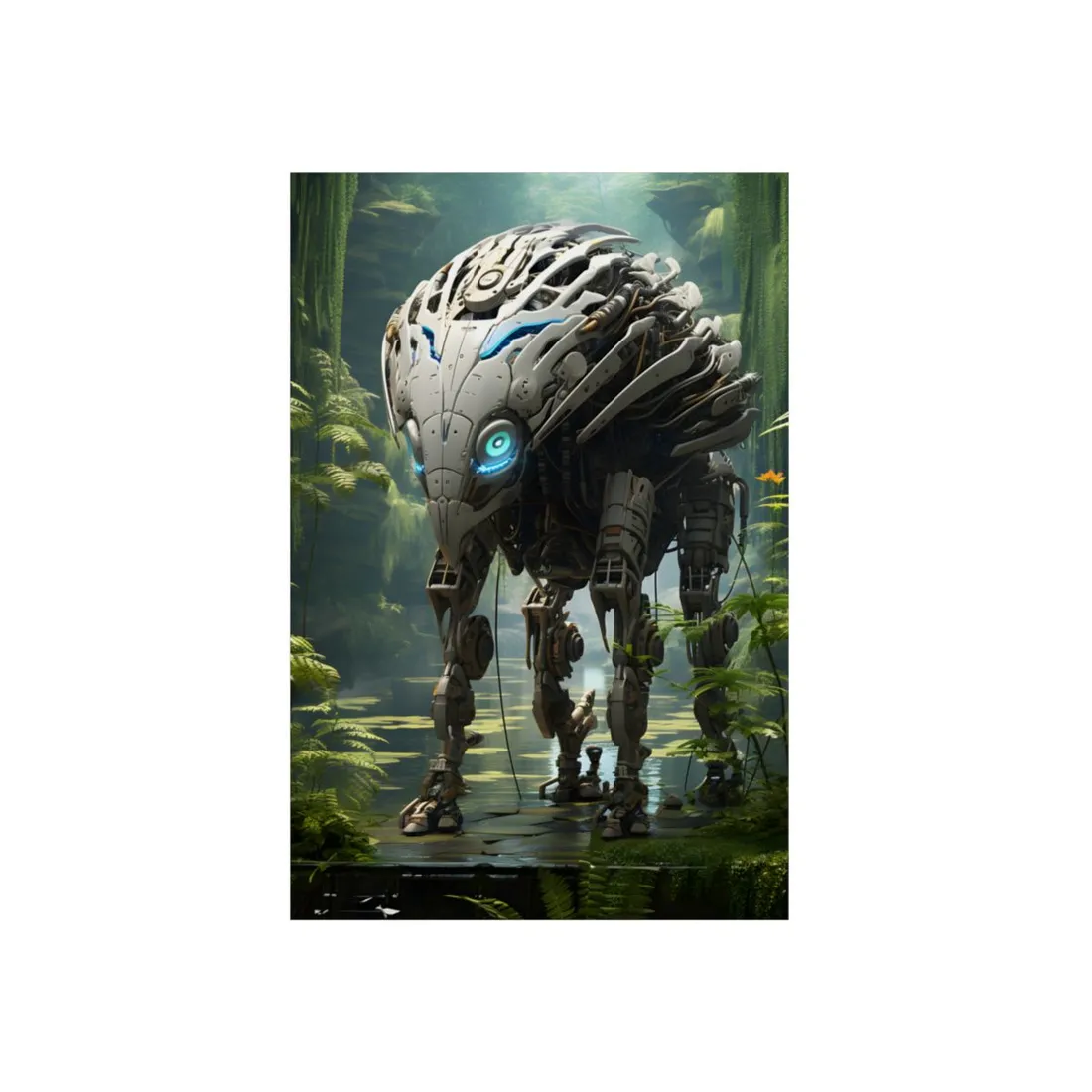 Robotic Wildlife Sanctuary: Tech Meets Nature Art - Metal Poster
