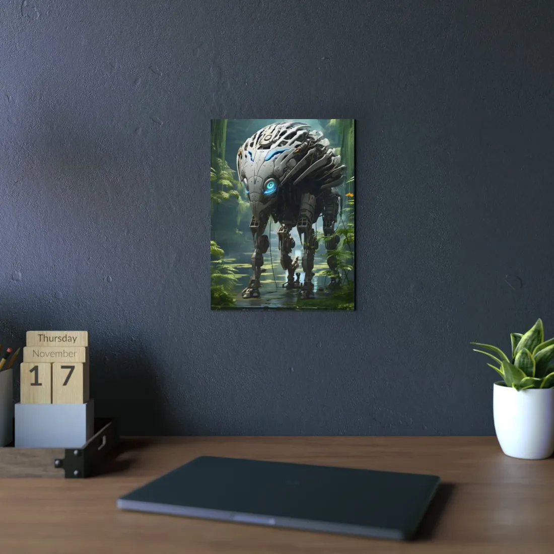 Robotic Wildlife Sanctuary: Tech Meets Nature Art - Metal Poster