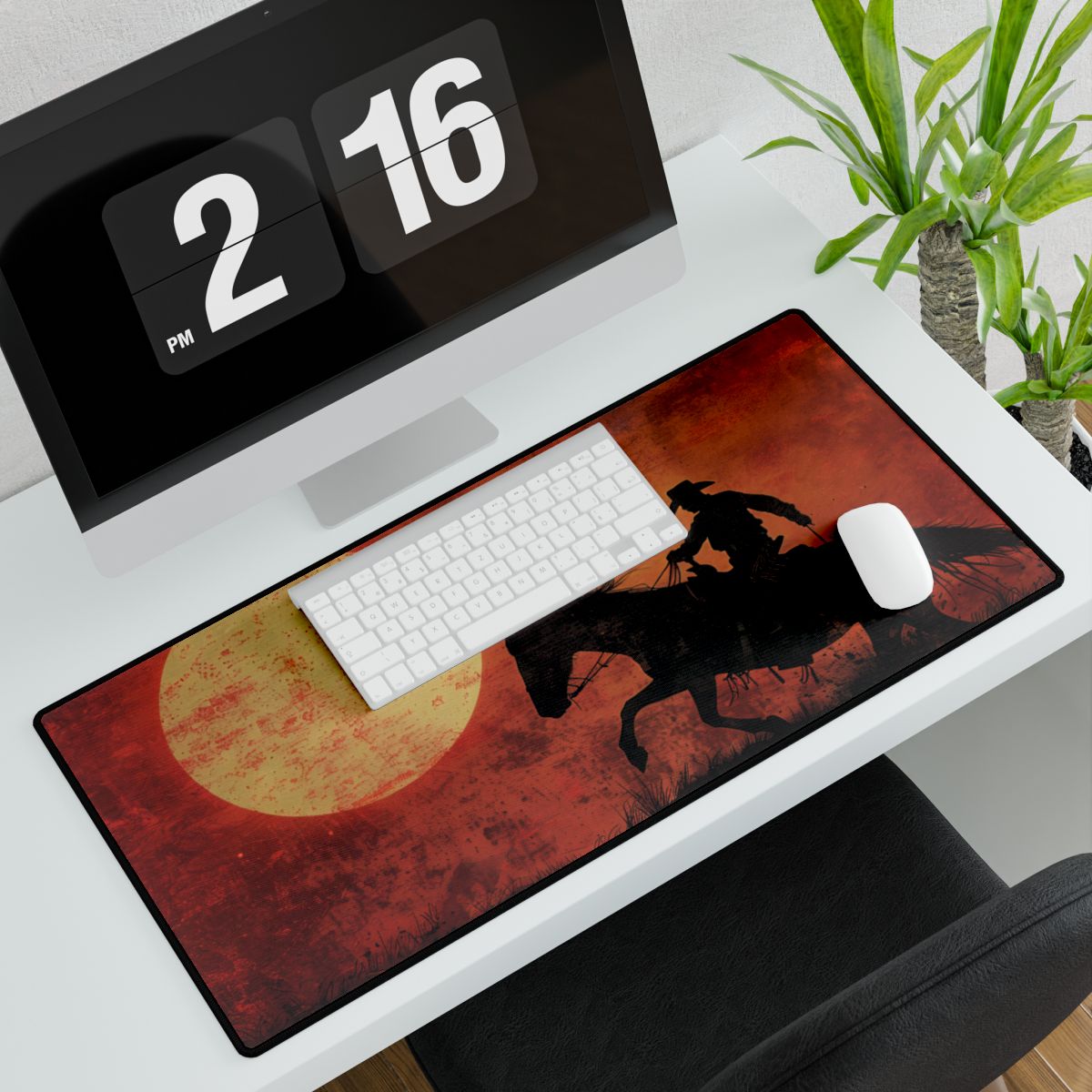 Rodeo Cowboy in Action: Vintage Bronco Ride - Desk Mat